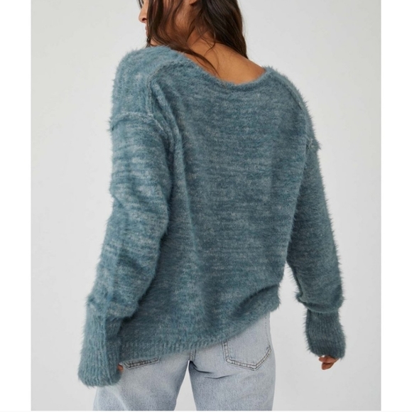 ✓XS }Free People{ *Serendipity* Oversized V-neck in Storm Combo ~Like NEW - Picture 8 of 8